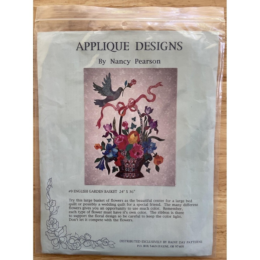 Nancy Pearson‎ ENGLISH GARDEN BASKET #9 Appliqué Quilt Pattern 24"x36"